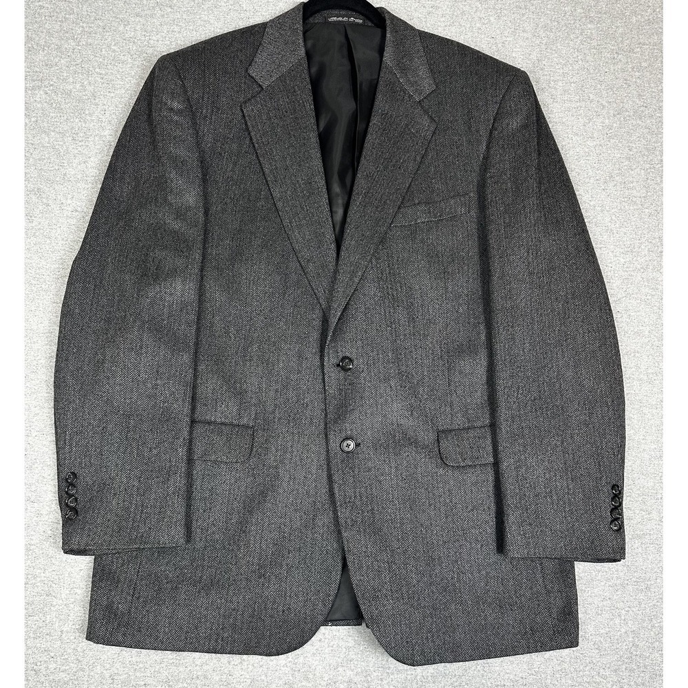 J.G. Hook Blazer Mens 44L‎ Gray Herringbone Lambswool 2 Button Sport Coat Jacket